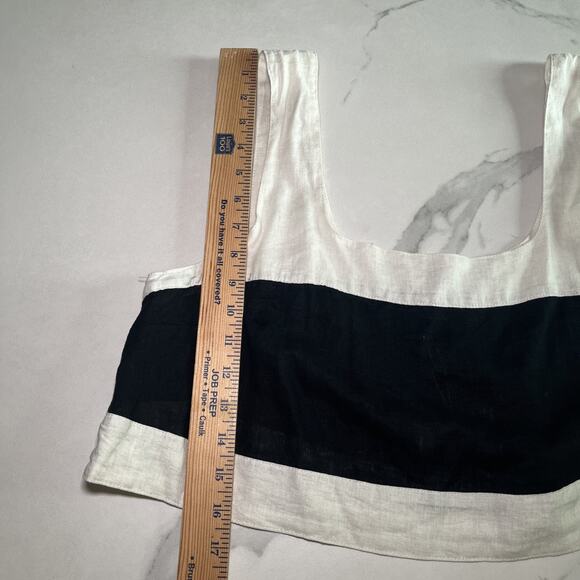 Haute Hippie Crop Top Classic Black Cream Linen Blend Color Block Sleeveless XL - Picture 3 of 8